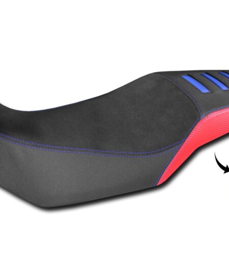 Rivestimento Sella Comfort In Fibra 3D Per Honda Transalp Xl 750 Nero e rosso con inserti blu - RV004-N2-750-TRANSALP XL-2023-2024