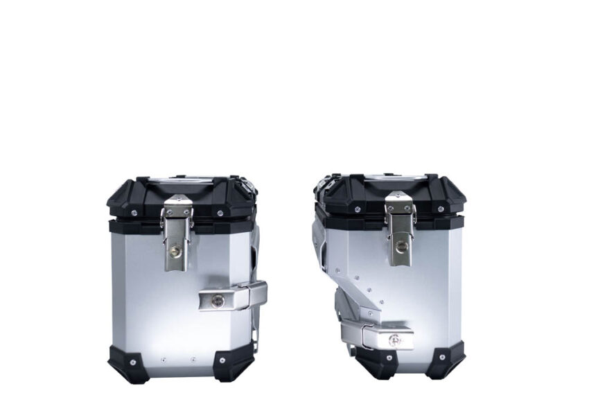 PAIR OF SILVER SIDE CASES ALPI-TECH 38 LT. + 32 LT. + PANNIER HOLDER Honda Crf 1000 L Africa Twin Adventure Sport 2018/2020 e4